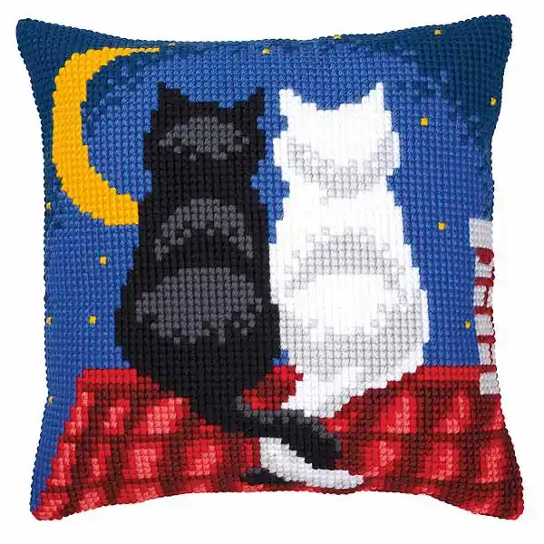 Roof Top Cats Printed Cross Stitch Cushion Kit by Vervaco Seasonal Sale