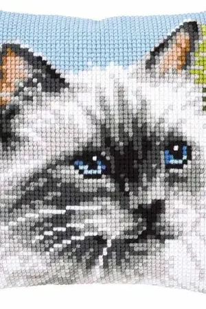 Siamese Cat Printed Cross Stitch Cushion Kit by Vervaco Next Day Delivery