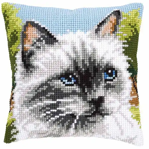 Siamese Cat Printed Cross Stitch Cushion Kit by Vervaco Next Day Delivery