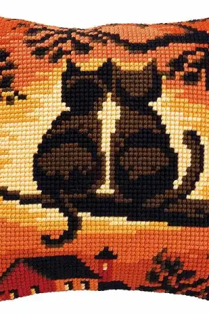 Sunset Cats Printed Cross Stitch Cushion Kit by Vervaco Limited Edition