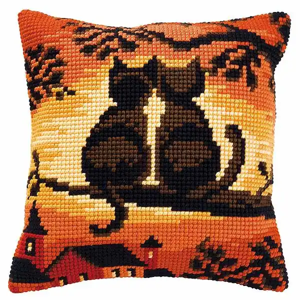 Sunset Cats Printed Cross Stitch Cushion Kit by Vervaco Limited Edition