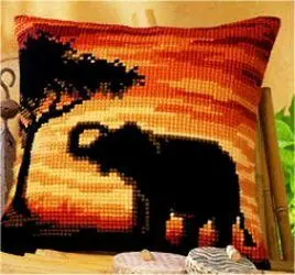 Sunset Elephant Printed Cross Stitch Cushion Kit by Vervaco Low Price