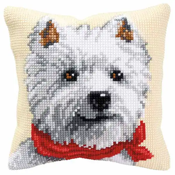Low Price West Highland Terrier Printed Cross Stitch Cushion Kit by Vervaco