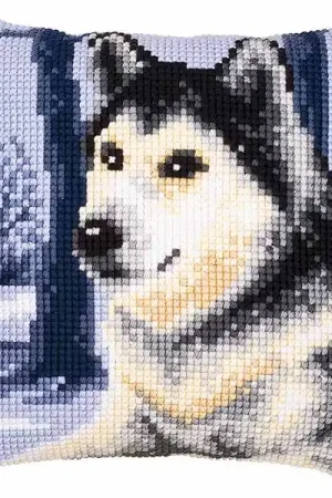 Winter Wolf Printed Cross Stitch Cushion Kit by Vervaco Bargain
