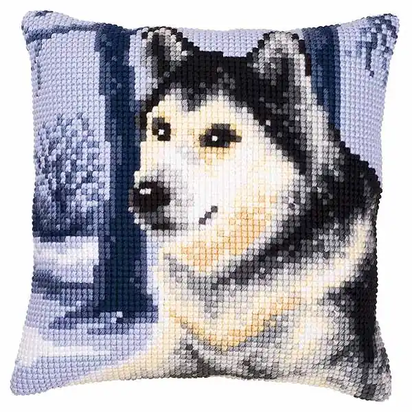 Winter Wolf Printed Cross Stitch Cushion Kit by Vervaco Bargain