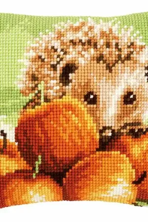 Special Discount Hedgehog with Apples Printed Cross Stitch Cushion Kit by Vervaco