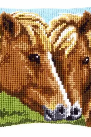 Special Discount Horses Printed Cross Stitch Cushion Kit by Vervaco