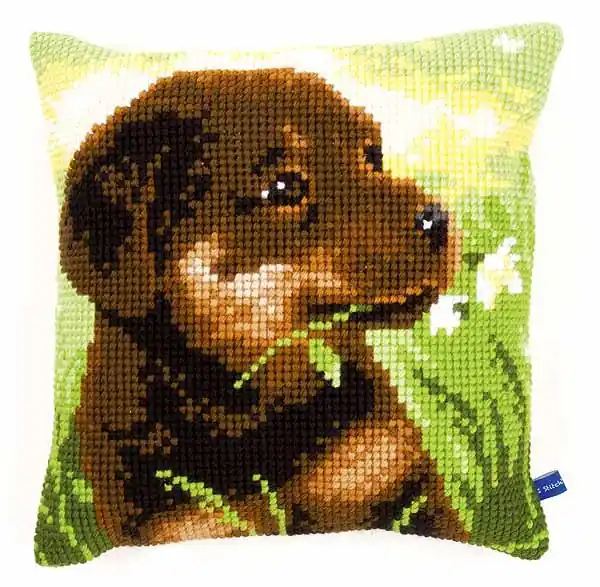 Discount Rottweiler Puppy Printed Cross Stitch Cushion Kit by Vervaco