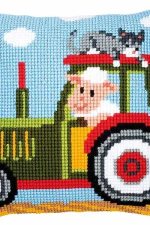 Seasonal Sale Tractor Printed Cross Stitch Cushion Kit by Vervaco