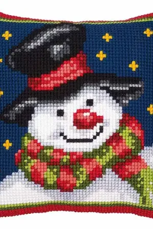 Snowman Printed Cross Stitch Cushion Kit by Vervaco Exclusive