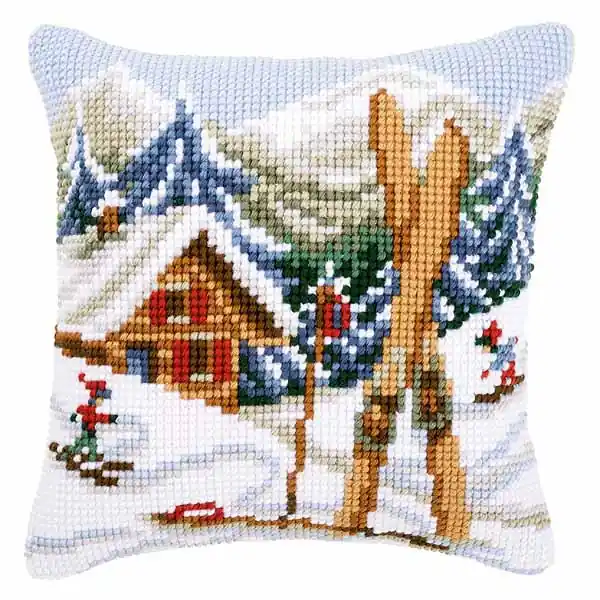 Best Choice Snow Fun Printed Cross Stitch Cushion Kit by Vervaco