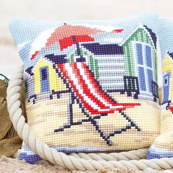 Best Seller Deckchair Printed Cross Stitch Cushion Kit by Vervaco