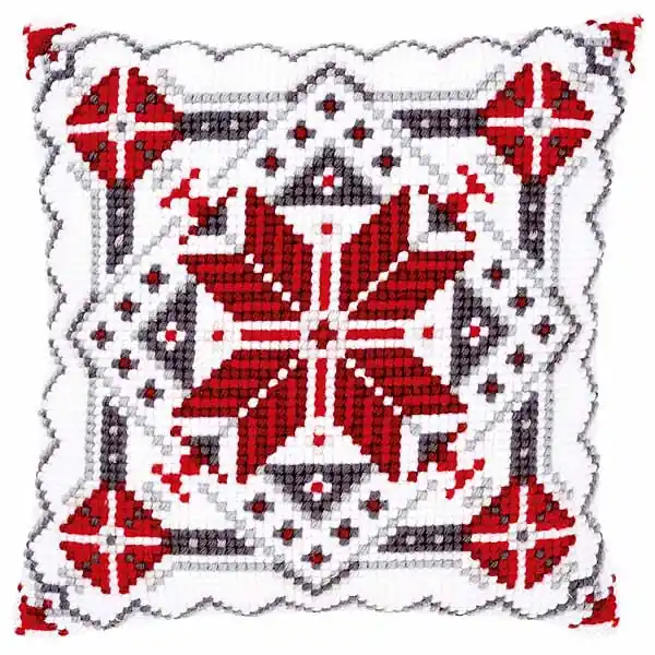 Sale Snow Crystal Printed Cross Stitch Cushion Kit by Vervaco