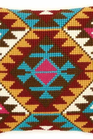 Special Offer Ethnic Print Printed Cross Stitch Cushion Kit by Vervaco