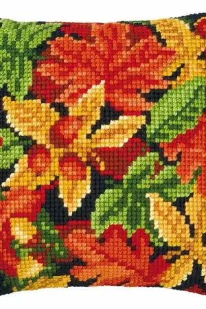 Autumn Leaves Printed Cross Stitch Cushion Kit by Vervaco Deal