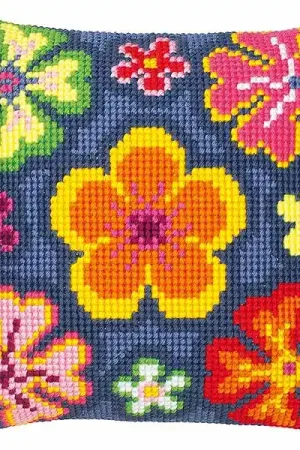 Bright Flower Printed Cross Stitch Cushion Kit by Vervaco Seasonal Sale