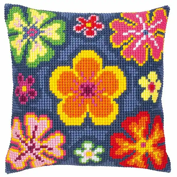 Bright Flower Printed Cross Stitch Cushion Kit by Vervaco Seasonal Sale