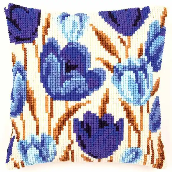Crocus Printed Cross Stitch Cushion Kit by Vervaco Mega Sale