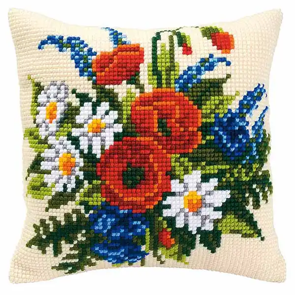 Floral Bouquet Printed Cross Stitch Cushion Kit by Vervaco Buy Online