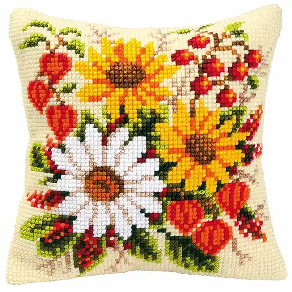 Mixed Flowers Printed Cross Stitch Cushion Kit by Vervaco Editor’s Pick