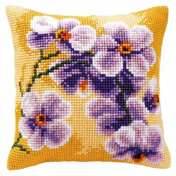 Direct From Factory Purple Orchid Printed Cross Stitch Cushion Kit by Vervaco