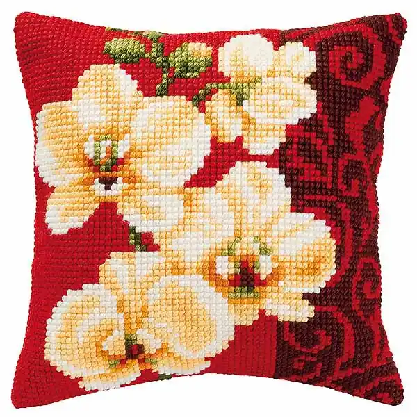 Orchid Printed Cross Stitch Cushion Kit by Vervaco Big Sale
