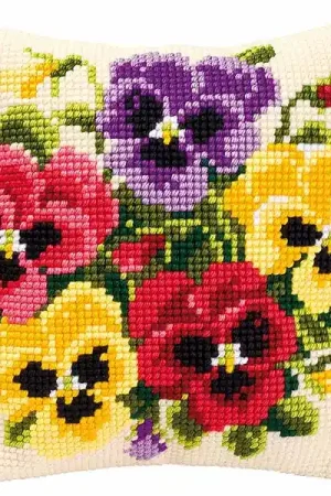 Warranty Included Pansy Posy Printed Cross Stitch Cushion Kit by Vervaco