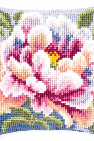Super Sale Peony Printed Cross Stitch Cushion Kit by Vervaco