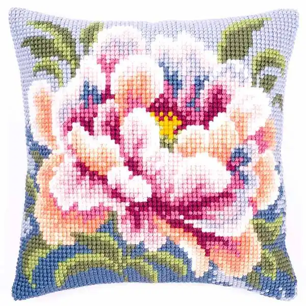 Super Sale Peony Printed Cross Stitch Cushion Kit by Vervaco