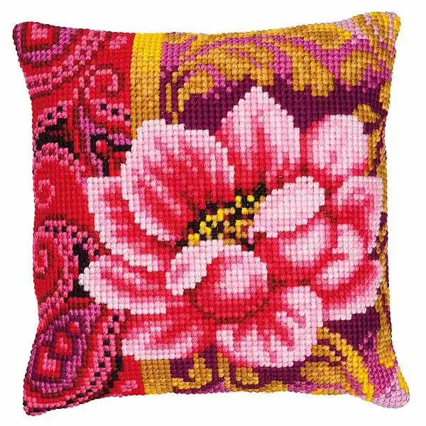 Mega Sale Pink Floral Printed Cross Stitch Cushion Kit by Vervaco