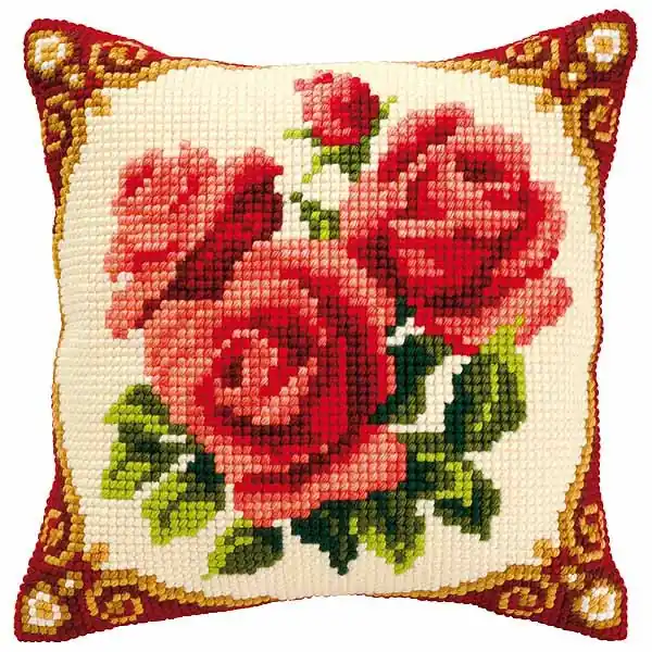 Red Roses Printed Cross Stitch Cushion Kit by Vervaco Final Sale