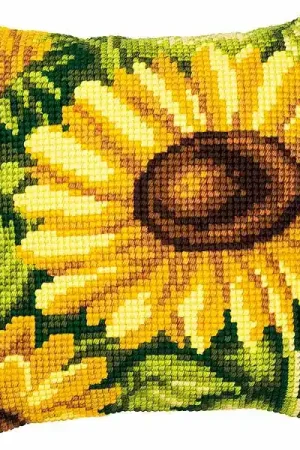 Bright Sunflower Printed Cross Stitch Cushion Kit by Vervaco Budget