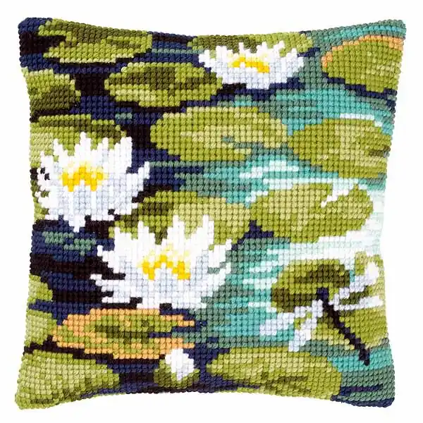 Trending Waterlilies Printed Cross Stitch Cushion Kit by Vervaco