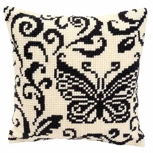 Free Returns Blackwork Butterfly Printed Cross Stitch Cushion Kit by Vervaco