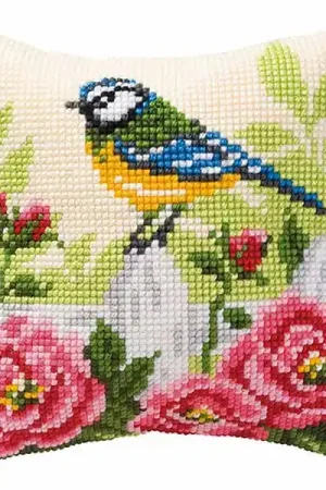 Blue Tit Printed Cross Stitch Cushion Kit by Vervaco Place Order