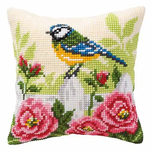 Blue Tit Printed Cross Stitch Cushion Kit by Vervaco Place Order