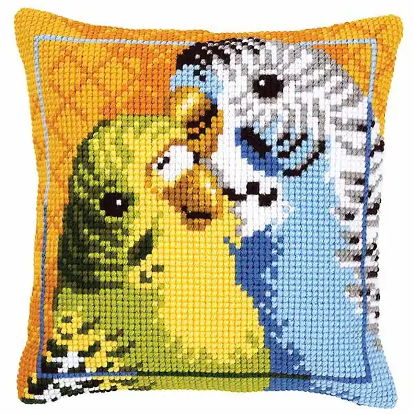 Get Yours Budgies Printed Cross Stitch Cushion Kit by Vervaco
