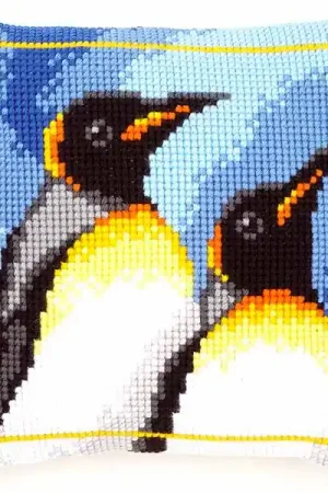 Secure Checkout King Penguins Printed Cross Stitch Cushion Kit by Vervaco