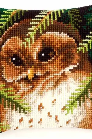 Professional Grade Owl Printed Cross Stitch Cushion Kit by Vervaco