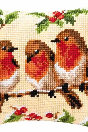 Robins Printed Cross Stitch Cushion Kit by Vervaco Top Rated