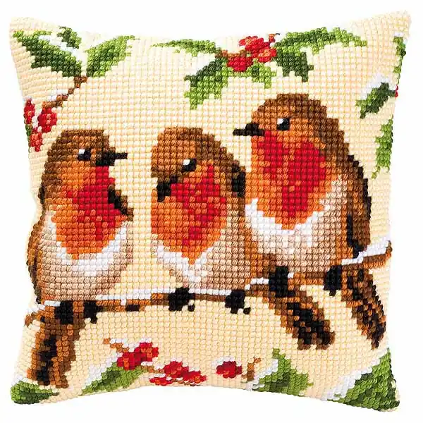 Robins Printed Cross Stitch Cushion Kit by Vervaco Top Rated