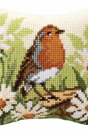 Robin Printed Cross Stitch Cushion Kit by Vervaco Shop Now