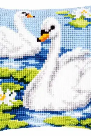 Swan Printed Cross Stitch Cushion Kit by Vervaco Fan Favorite