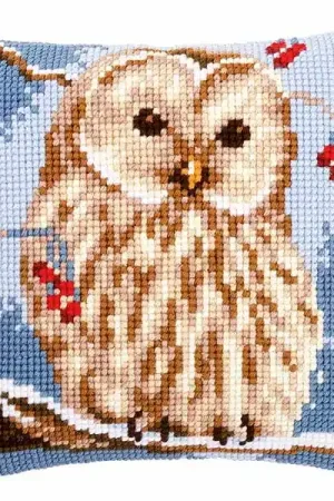 Today Only Winter Owl Printed Cross Stitch Cushion Kit by Vervaco