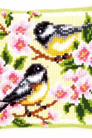 Best Choice Birds and Blossoms Printed Cross Stitch Cushion Kit by Vervaco