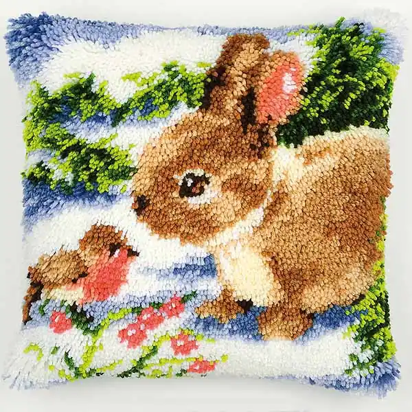 Markdown Rabbit and Robin Latch Hook Cushion Kit By Vervaco