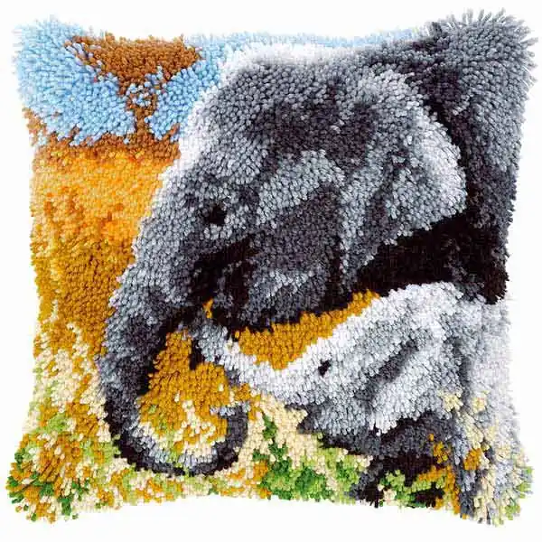 Elephants Latch Hook Cushion Kit By Vervaco Luxury