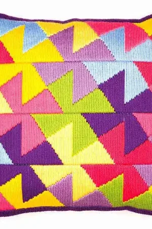 Trending Multi Colour Geometric Long Stitch Cushion Kit By Vervaco