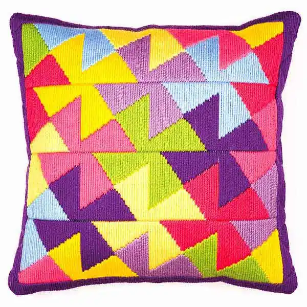 Trending Multi Colour Geometric Long Stitch Cushion Kit By Vervaco
