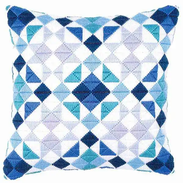 Premium Blue Triangles Long Stitch Cushion Kit By Vervaco